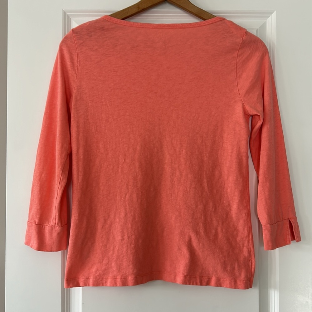 J Crew Slub Tee w Vented 3/4 Sleeves. Peach  Color Size S w MEASUREMENTS Cotton - Picture 8 of 9